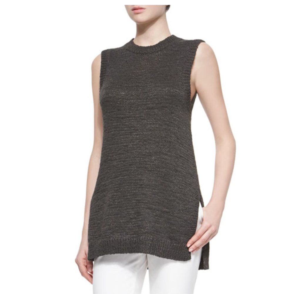 Theory - Meenaly Sleeveless Loose Knit Sweater in Gray - L